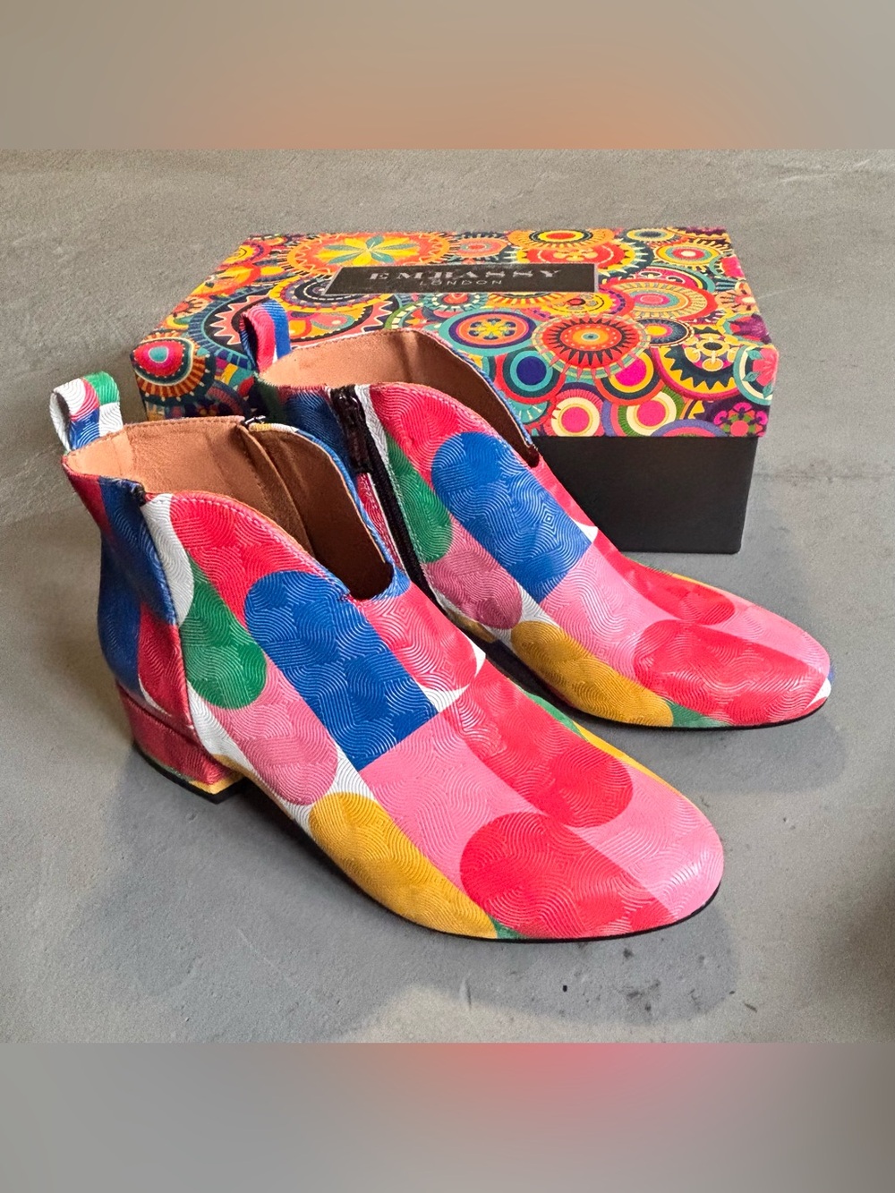 Embassy London Iris Groovy Ankle Boots Geometric Leather Block Heel EU38 Women 7